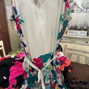 Lane Bryant Floral Swim Coverup - White and Multicolor